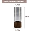 Artistic Wood Glass Vase, 12" H, Large Wooden Base Cylindrical Flower Vase, Classic Boho Rustic Style for Fireplace Bedroom Kitchen Living Room Centerpieces Office Desk