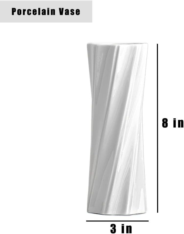 White Ceramic Vase, 8.4" H, Artistic Flower Vase Classic Style for Fireplace Bedroom Kitchen Living Room Centerpieces Office Desk, Fit for Holding Dried Flowers, Fresh Flowers, Artificial Flowers