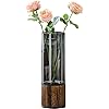 Artistic Wood Glass Vase, 12" H, Large Wooden Base Cylindrical Flower Vase, Classic Boho Rustic Style for Fireplace Bedroom Kitchen Living Room Centerpieces Office Desk
