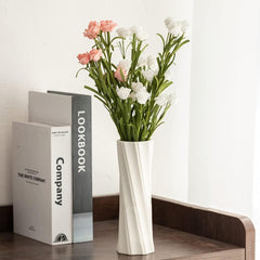 White Ceramic Vase, 8.4" H, Artistic Flower Vase Classic Style for Fireplace Bedroom Kitchen Living Room Centerpieces Office Desk, Fit for Holding Dried Flowers, Fresh Flowers, Artificial Flowers