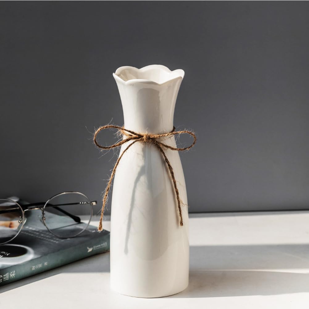 Ceramic Vase, 7.4 Inch for Pampas Calla Lily Tulip, Flower Vase Minimalism Style for Modern Table Shelf Home Decor, Fit for Housewarming, Weddings, Birthday, Christmas, Thanksgiving, New Year