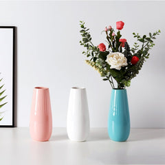 White Ceramic Vase, 7.5 Inch Flower Vase with Vertical Stripes for Pampas Calla Lily Tulip, Minimalism Modern Style for Housewarming, Weddings, Birthday, Christmas, Thanksgiving, New Year