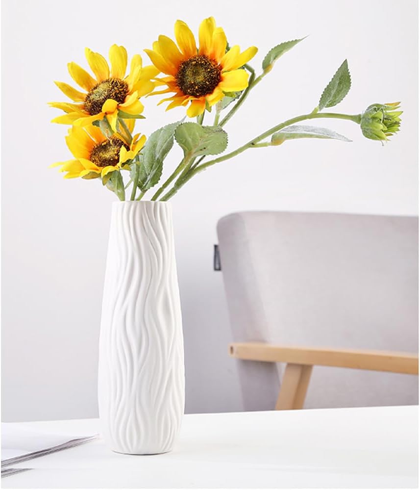 White Ceramic Vase, 8.4" H, Artistic Flower Vase Classic Style for Fireplace Bedroom Kitchen Living Room Centerpieces Office Desk, Fit for Holding Dried Flowers, Fresh Flowers, Artificial Flowers