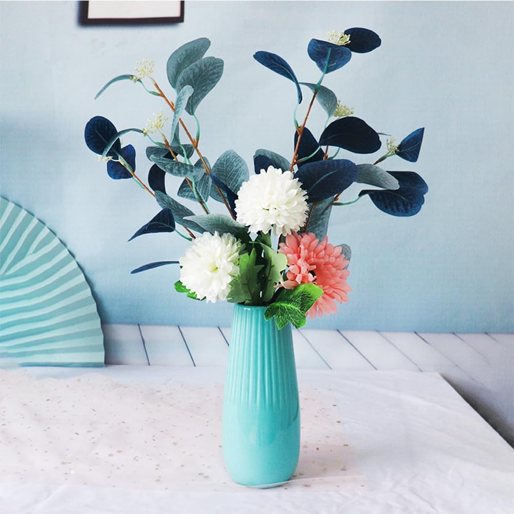 White Ceramic Vase, 7.5 Inch Flower Vase with Vertical Stripes for Pampas Calla Lily Tulip, Minimalism Modern Style for Housewarming, Weddings, Birthday, Christmas, Thanksgiving, New Year