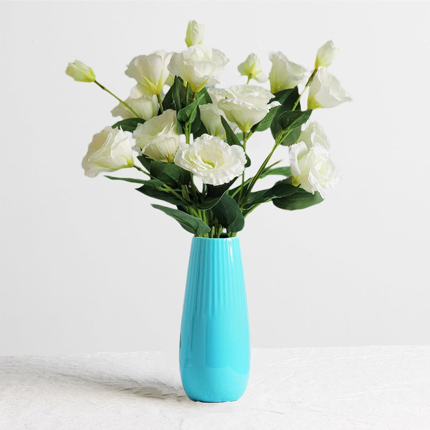 White Ceramic Vase, 7.5 Inch Flower Vase with Vertical Stripes for Pampas Calla Lily Tulip, Minimalism Modern Style for Housewarming, Weddings, Birthday, Christmas, Thanksgiving, New Year